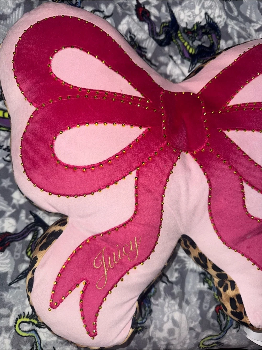 Juicy Couture Pink and Hot Pink Bow Accent Pillow